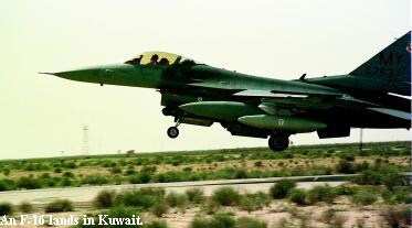 An F-16 lands in Kuwait.